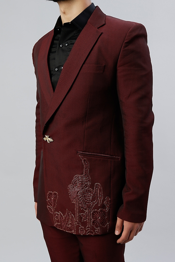 Wine Cotton Viscose Blazer Set by Kudrat Couture at Pernia's Pop Up Shop